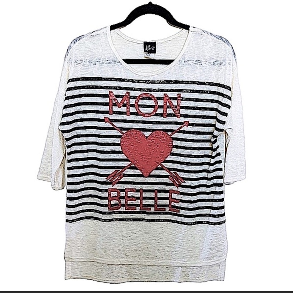 𝅺paris Brand Breton Stripe Graphic Sleeve T-shirt Size Medium